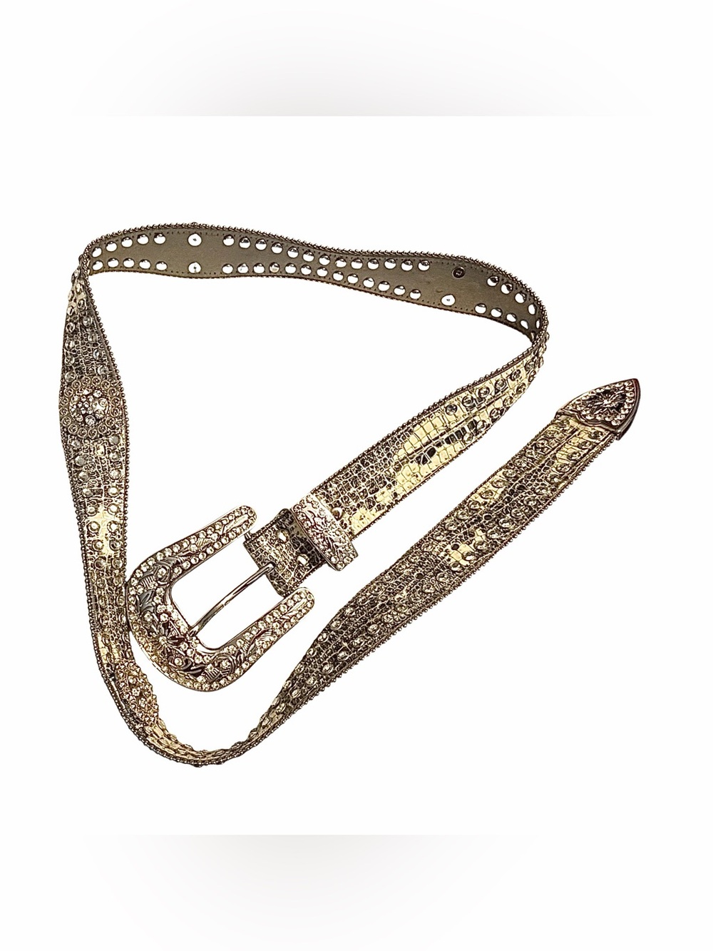Rhinestone Embellished Metallic Women's Belt - silver, cream and grays, L-XL
